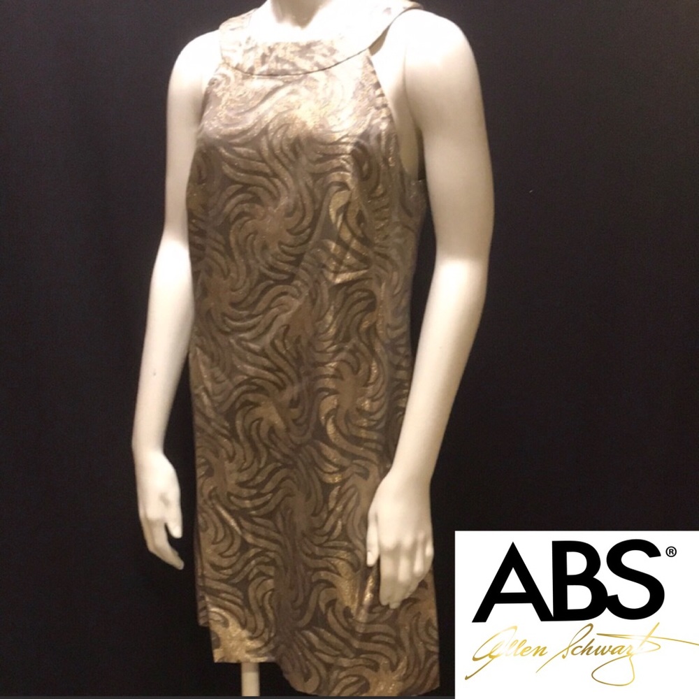 NWT Allen Schwartz Cocktail Dress Gold Shiny